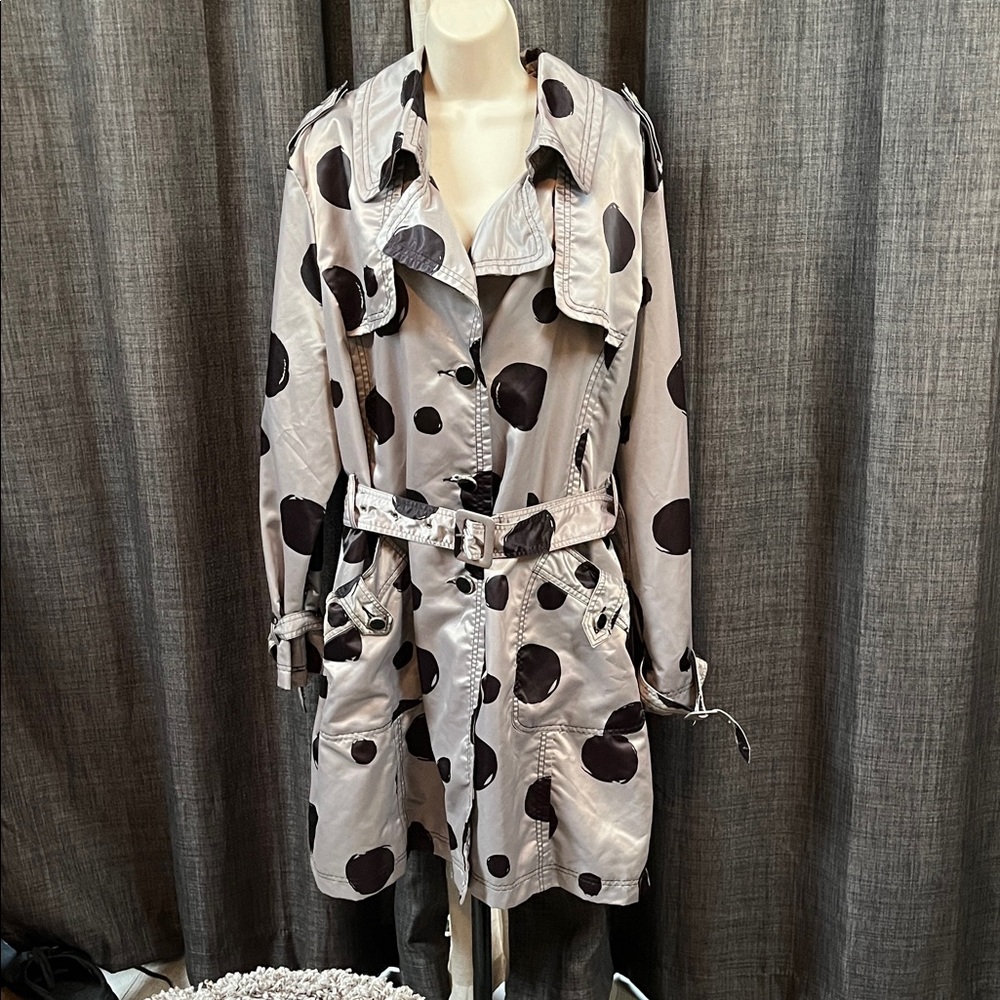 Pink Soup by Dollhouse Black and Gray Polka Dot Trench Coat 3X Plus Size Jacket